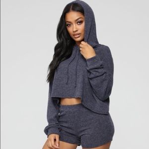 Fly Chick Ribbed Hoodie Set - Navy